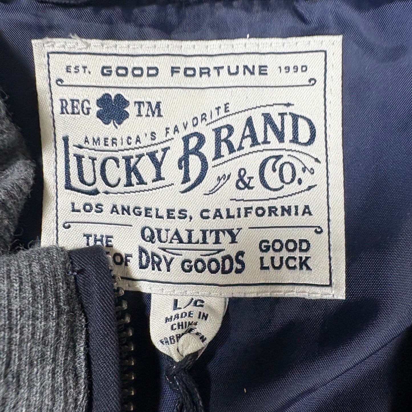 Lucky Brand Mens Jacket Size L Navy Blue Bomber Full Zip NWT $99 Rib Collar