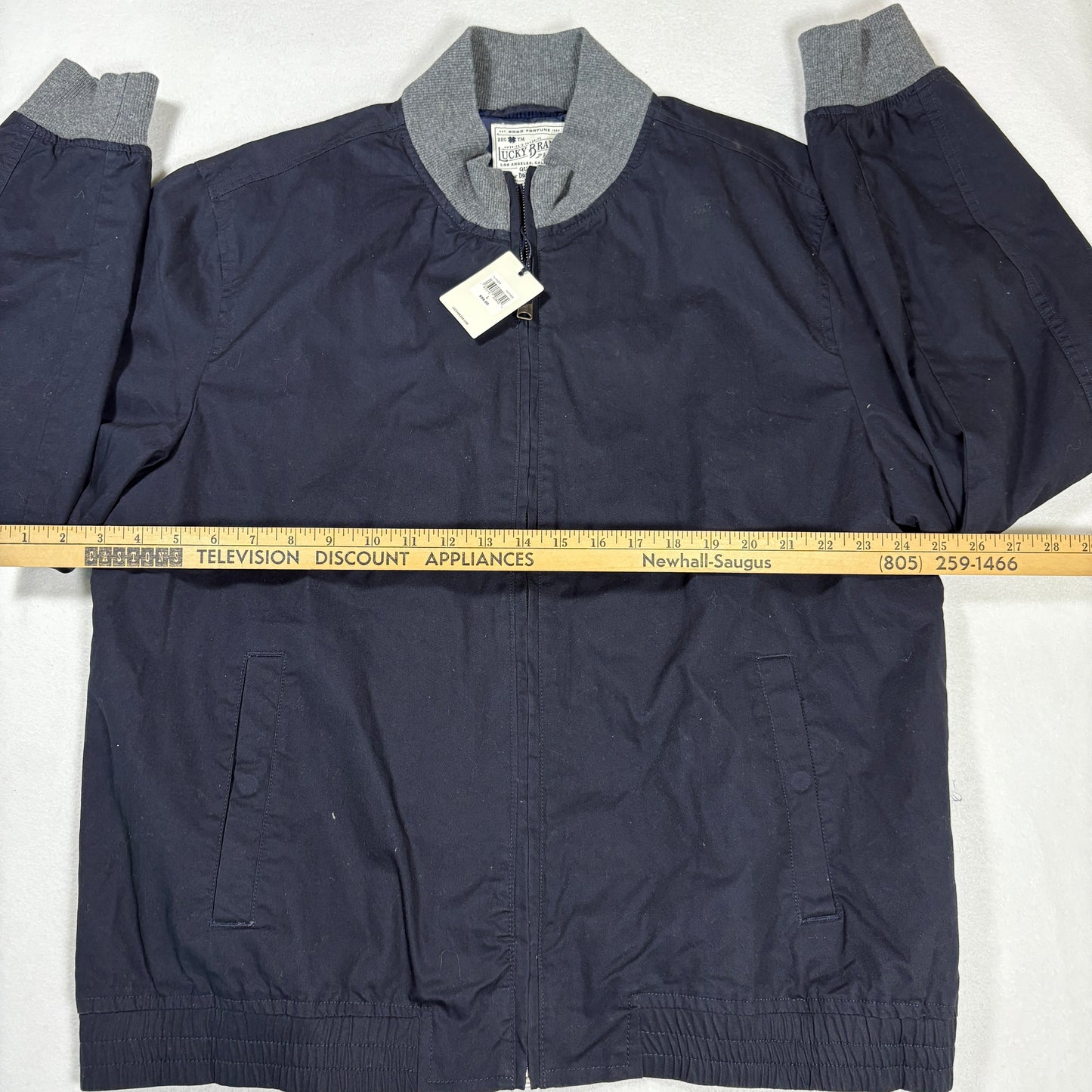 Lucky Brand Mens Jacket Size L Navy Blue Bomber Full Zip NWT $99 Rib Collar