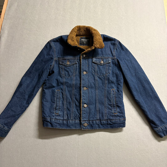 Sherpa Lined Denim Trucker Jacket Small Workwear Western Blue Jean Coat
