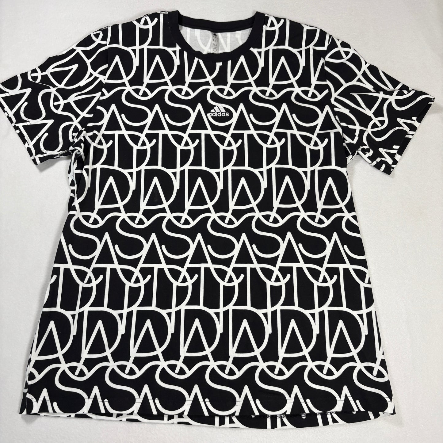 Adidas Mens XL T Shirt Black White Graphic Logo Tee NWOT All Over Print