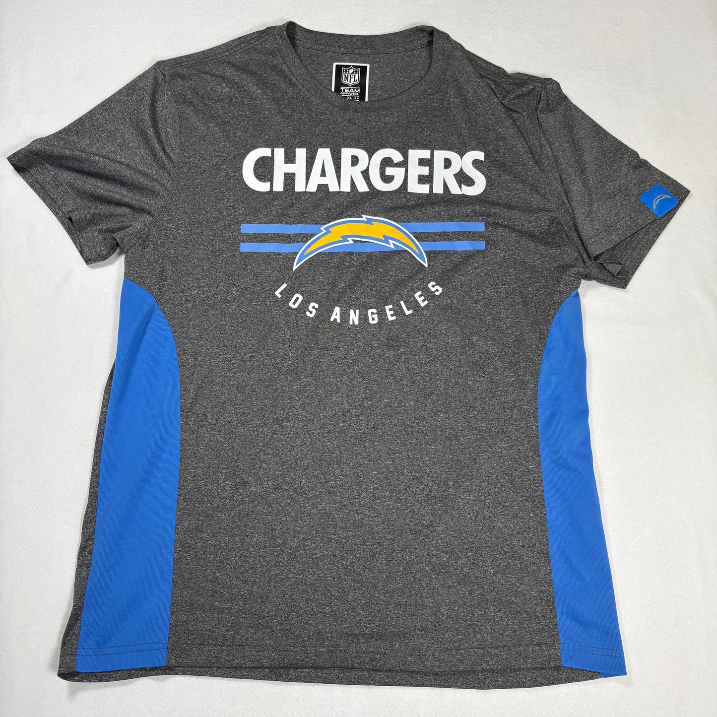 NFL Team Apparel Mens XL Los Angeles Chargers T Shirt Gray Blue Logo Tee