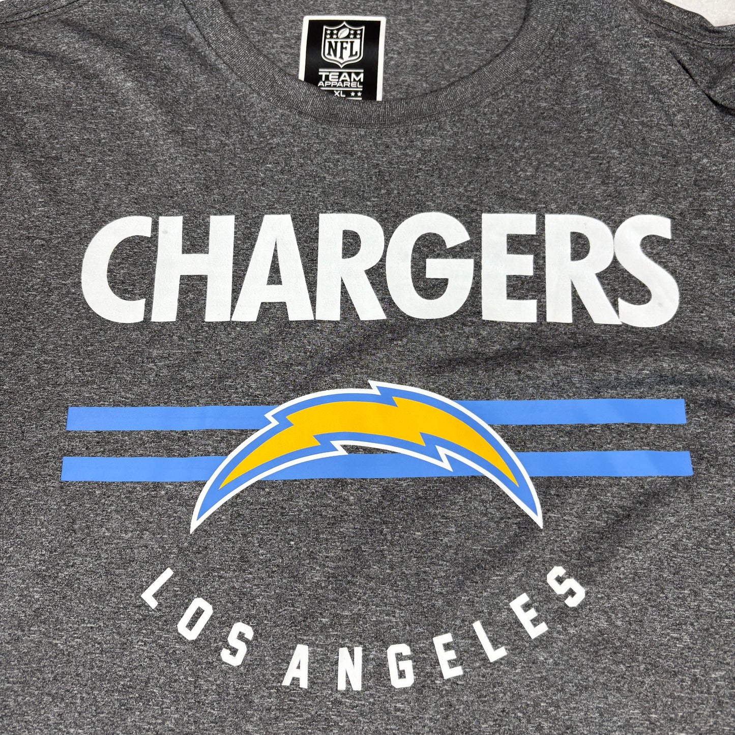NFL Team Apparel Mens XL Los Angeles Chargers T Shirt Gray Blue Logo Tee