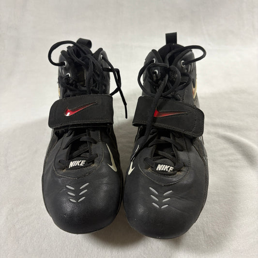 Nike Football Cleats High Top Strap Black Red Mens Size 10.5 Molded Stud