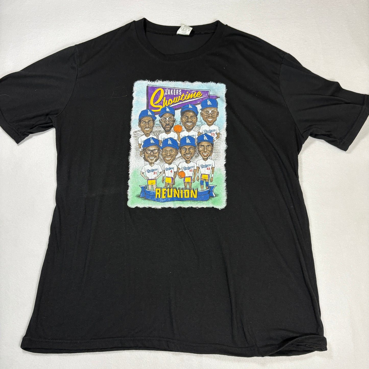 Los Angeles Dodgers Lakers Mens XL T Shirt Black Showtime Reunion Graphic Tee
