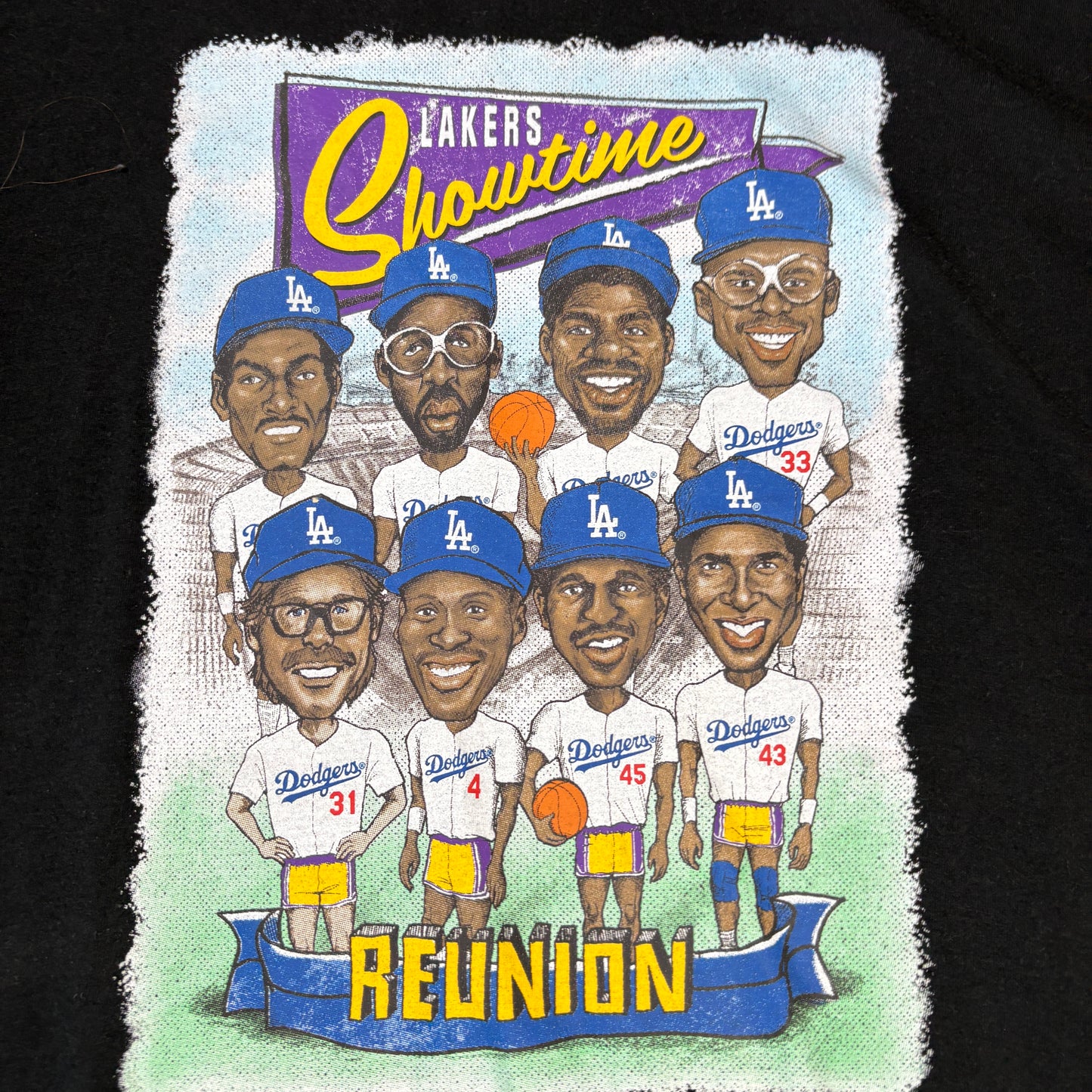 Los Angeles Dodgers Lakers Mens XL T Shirt Black Showtime Reunion Graphic Tee