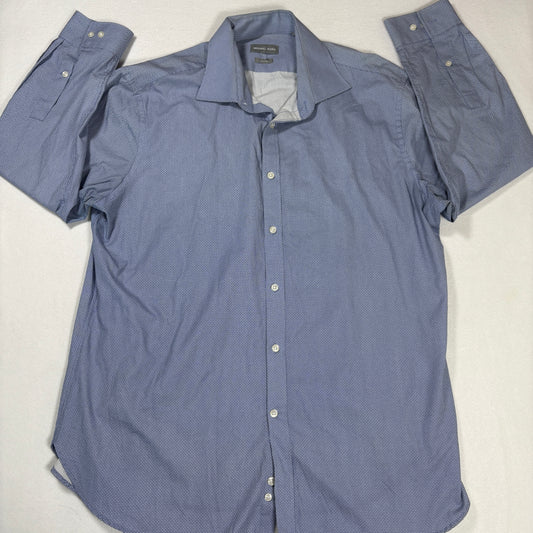 Michael Kors Mens Dress Shirt XL Blue Geometric Slim Fit Long Sleeve Stains