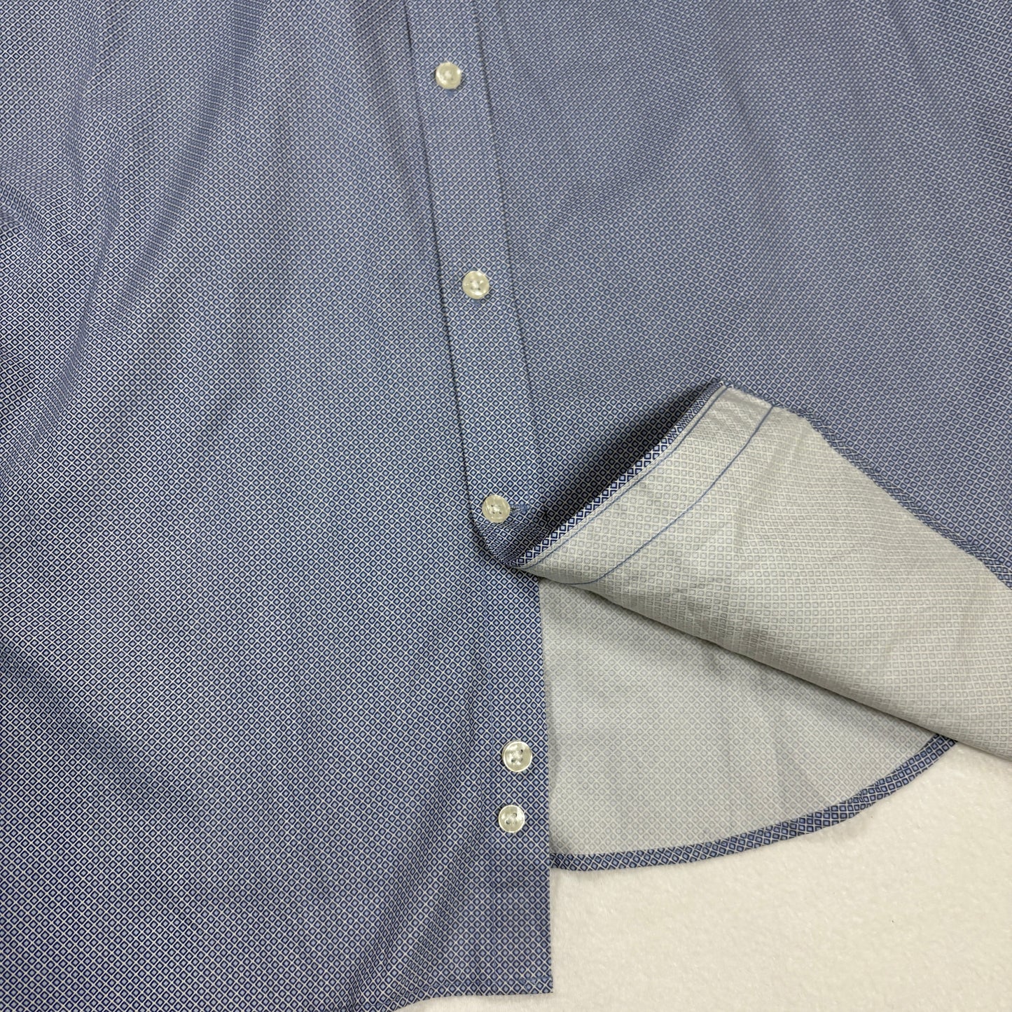 Michael Kors Mens Dress Shirt XL Blue Geometric Slim Fit Long Sleeve Stains