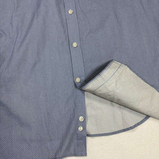 Michael Kors Mens Dress Shirt XL Blue Geometric Slim Fit Long Sleeve Stains