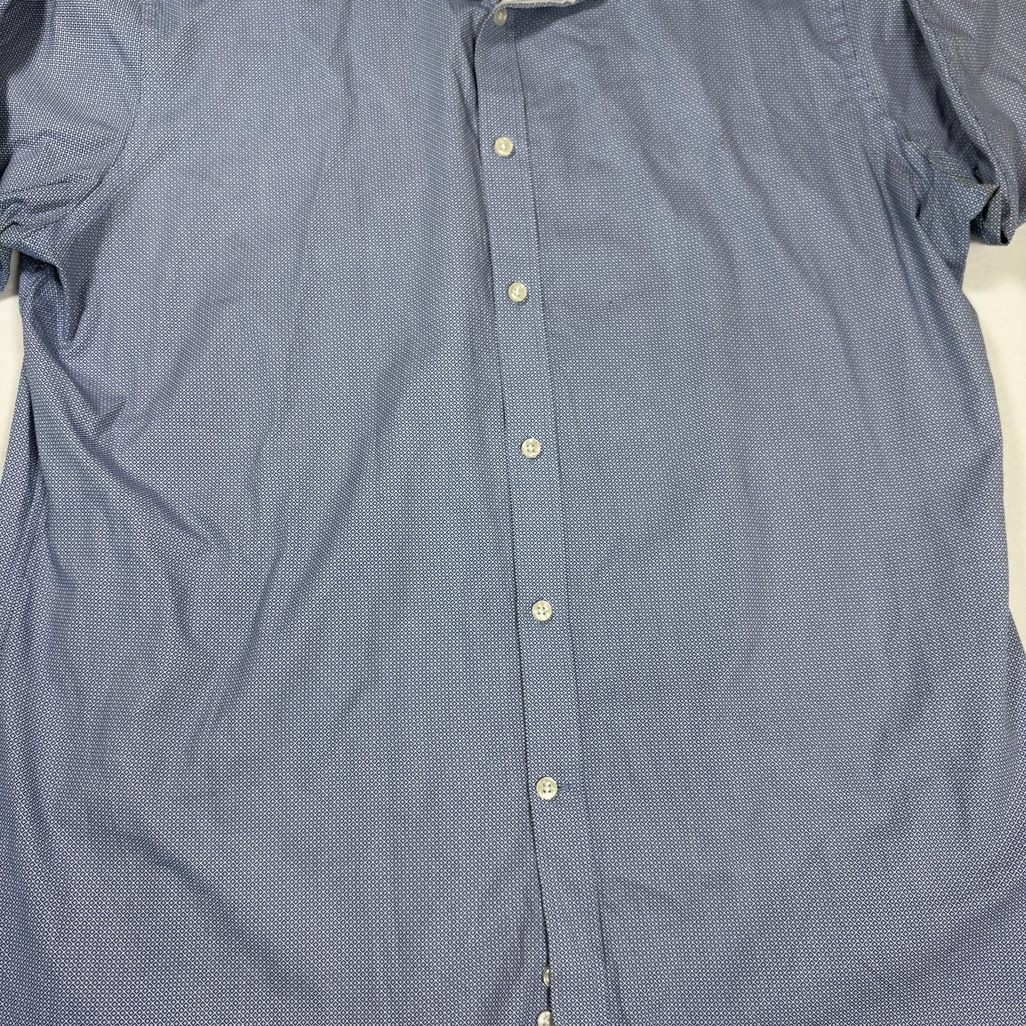 Michael Kors Mens Dress Shirt XL Blue Geometric Slim Fit Long Sleeve Stains