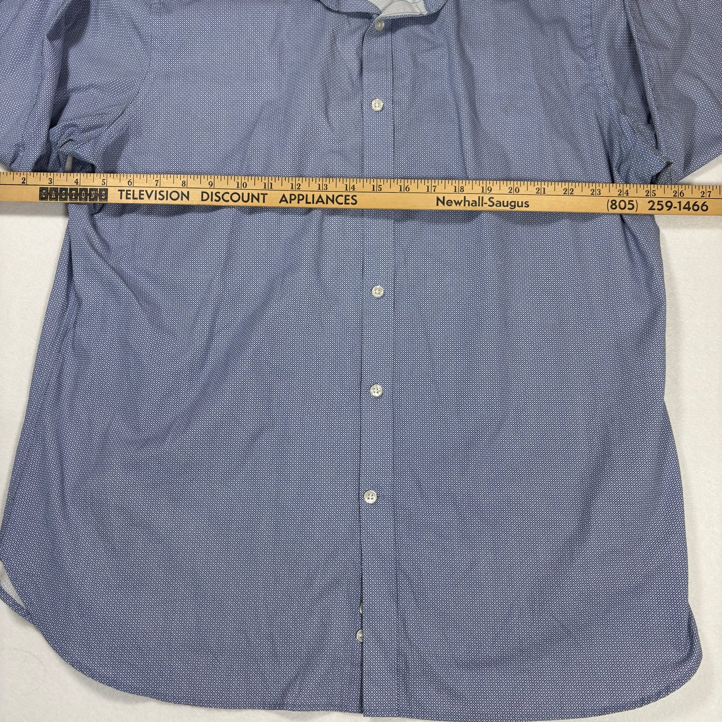 Michael Kors Mens Dress Shirt XL Blue Geometric Slim Fit Long Sleeve Stains