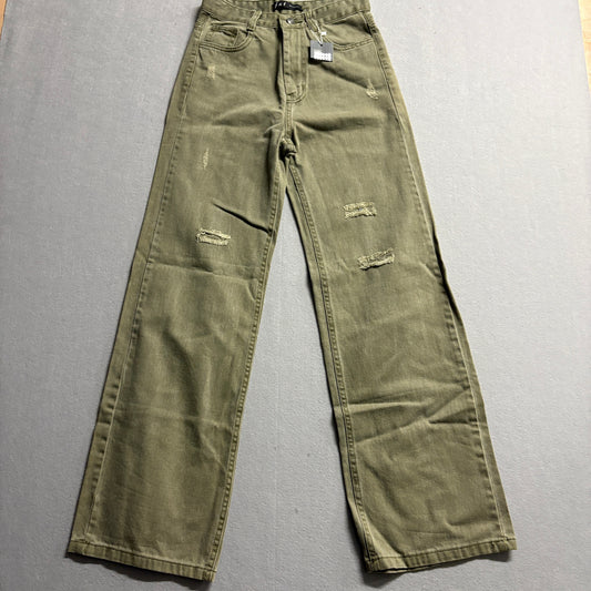 Olive Wide Leg Distressed Jeans JXT Tag 27 Fits Like XX High Rise Y2K Grunge