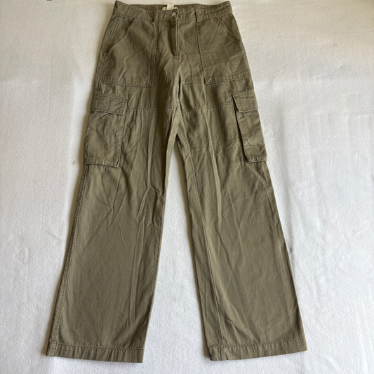 H&M Womens 8 Olive Cargo Pants Utility Wide Leg Y2K Streetwear Retro Grunge 90s!