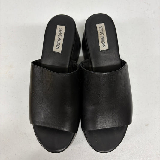 Steve Madden Christa Platform Slide Sandals Black Leather Womens 9M Y2K