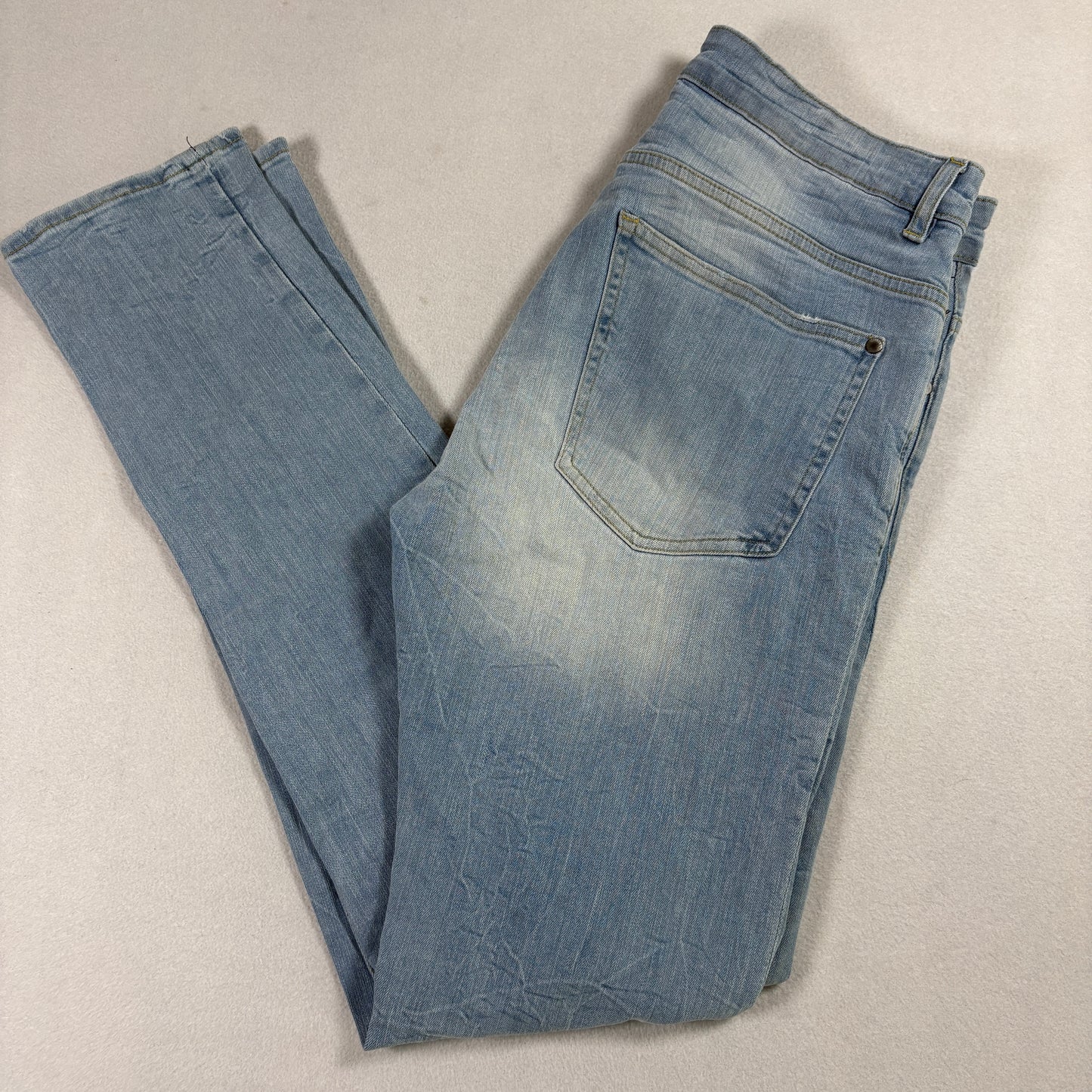 H&M Divided Mens Skinny Jeans 32 Light Wash Distressed Ripped Y2K Grunge Denim