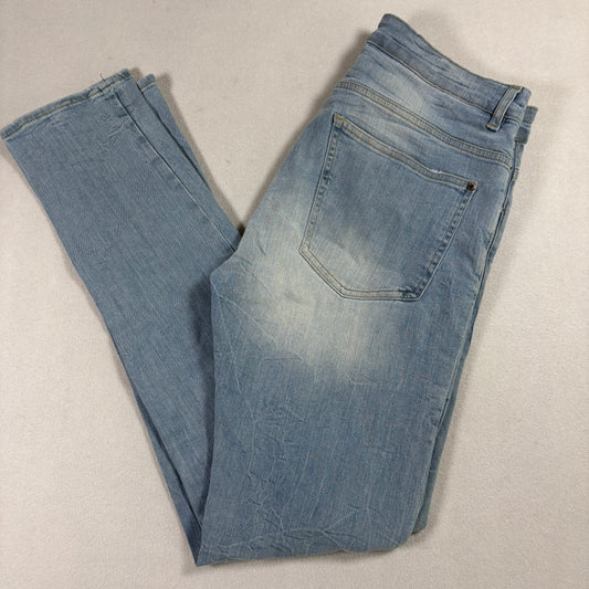 H&M Divided Mens Skinny Jeans 32 Light Wash Distressed Ripped Y2K Grunge Denim