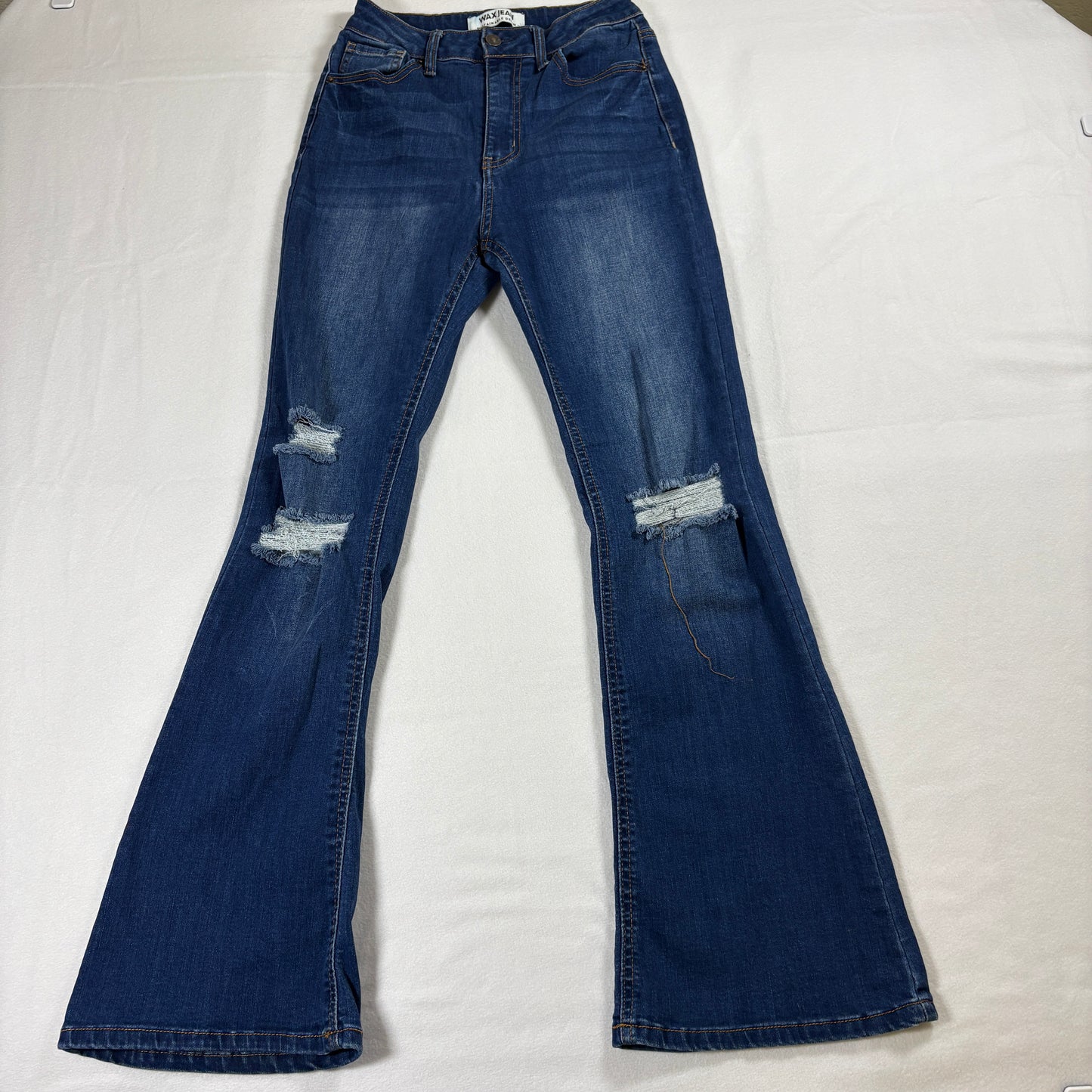 Wax Jean Flare Jeans Womens 1/25 Distressed Blue High Rise Y2K Retro Boho Denim Fit