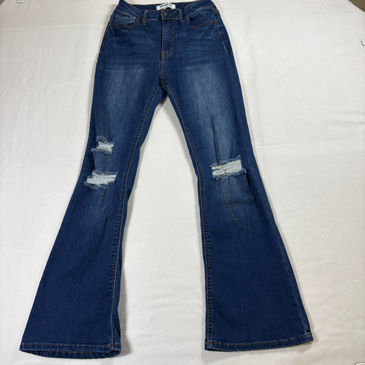 Wax Jean Flare Jeans Womens 1/25 Distressed Blue High Rise Y2K Retro Boho Denim Fit
