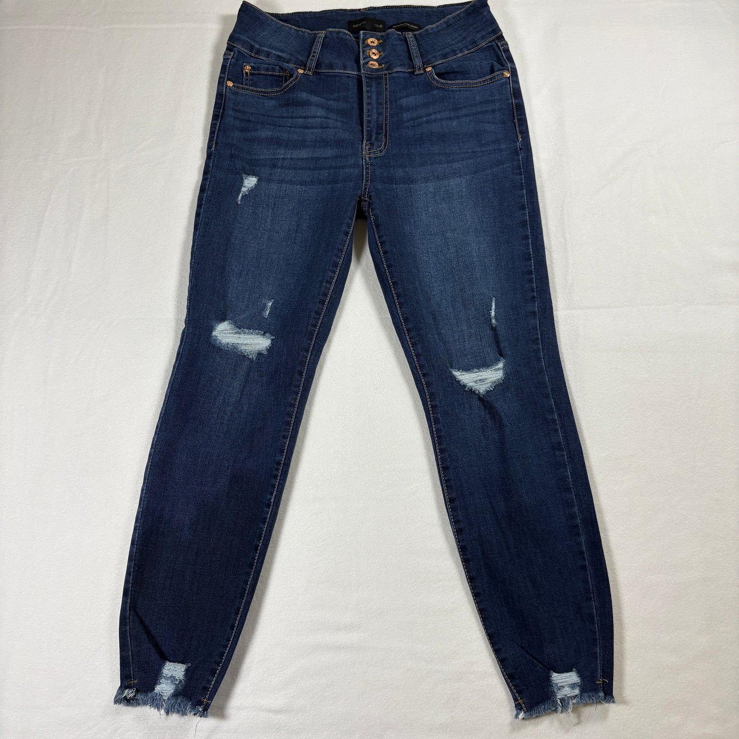 Kendall + Kylie Skinny Jeans Women 31 Dark Wash Distressed Raw Hem Y2K Retro Fit