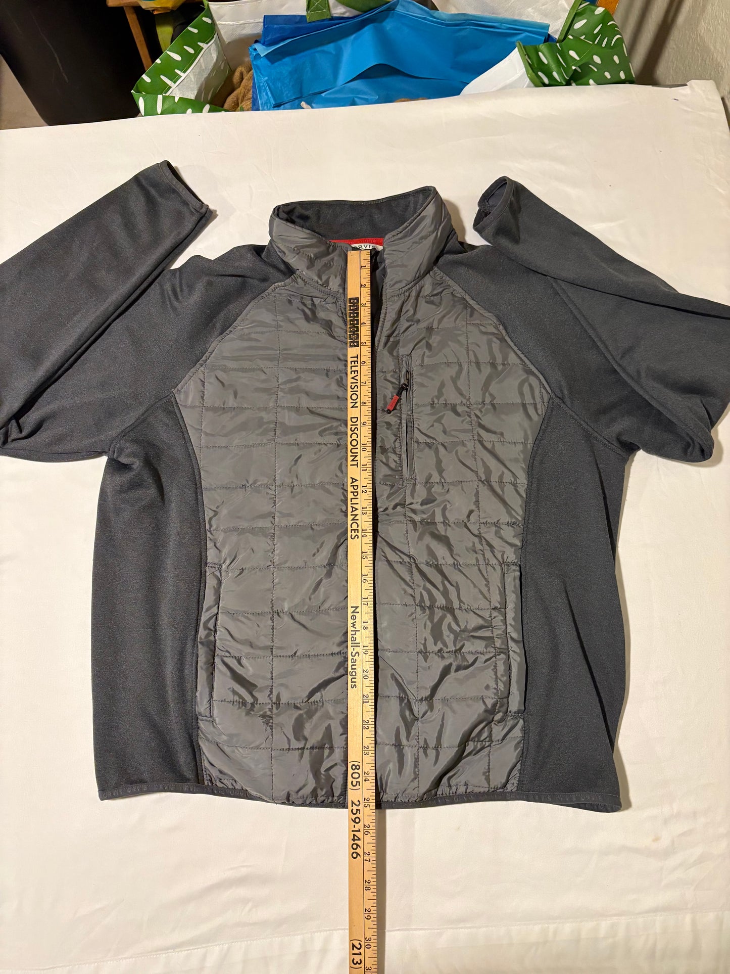 Orvis XL Full Zip Jacket Gray Quilted Softshell Hybrid Outdoor Mens Coat