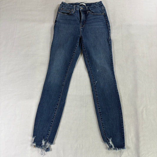 Distressed Raw Hem Skinny Jeans Good American W27 Fits Like 23X27 Blue Stretch