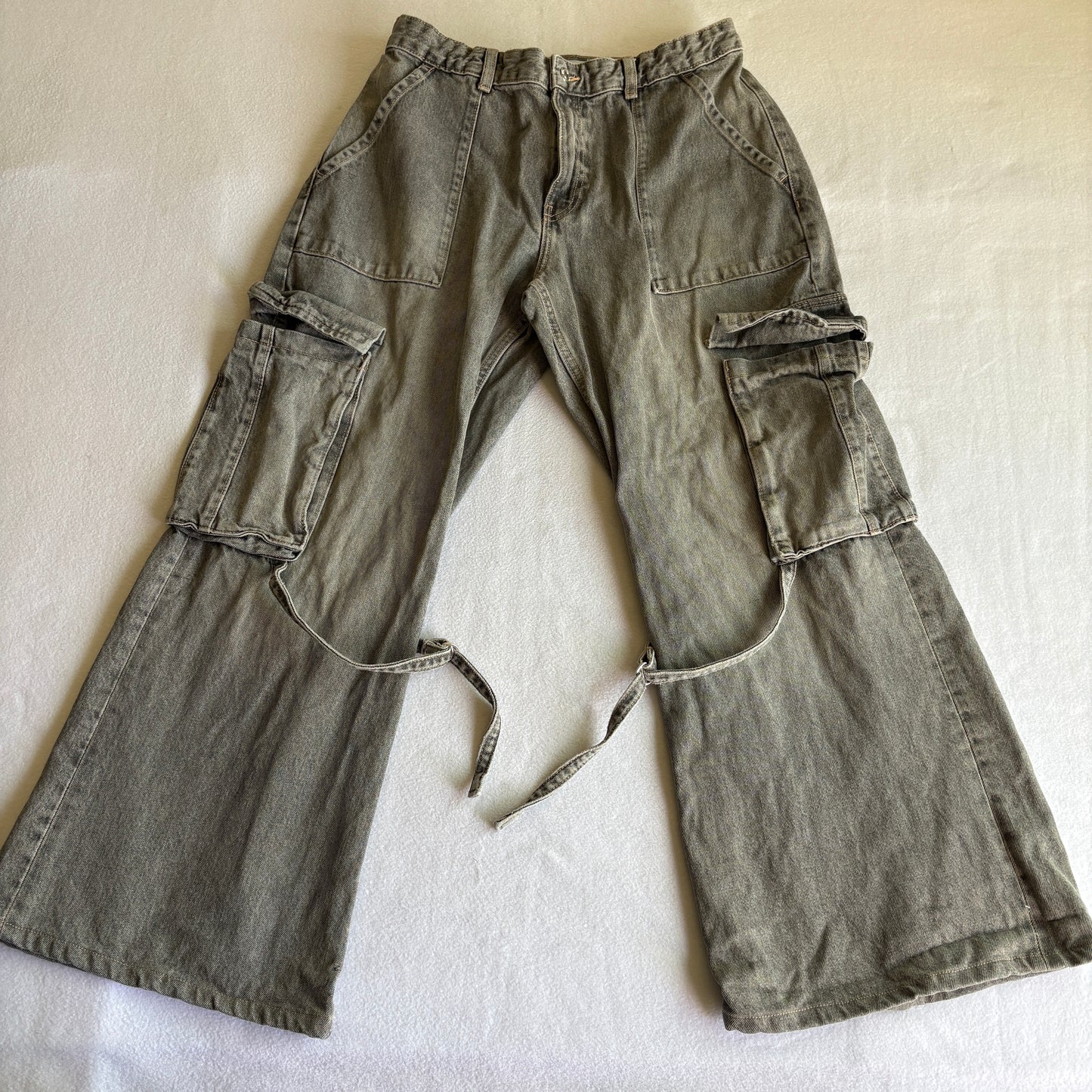 Zara Womens EUR 40 Gray Cargo Jeans Vintage Y2K Wide Leg Streetwear 90s XL