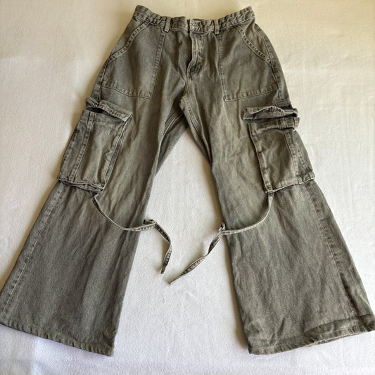 Zara Womens EUR 40 Gray Cargo Jeans Vintage Y2K Wide Leg Streetwear 90s XL
