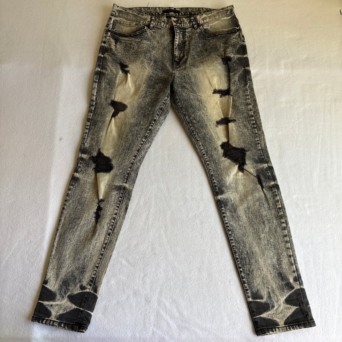Forever 21 Mens 36x30 Skinny Distressed Acid Wash Jeans Y2K Grunge Retro Stretch
