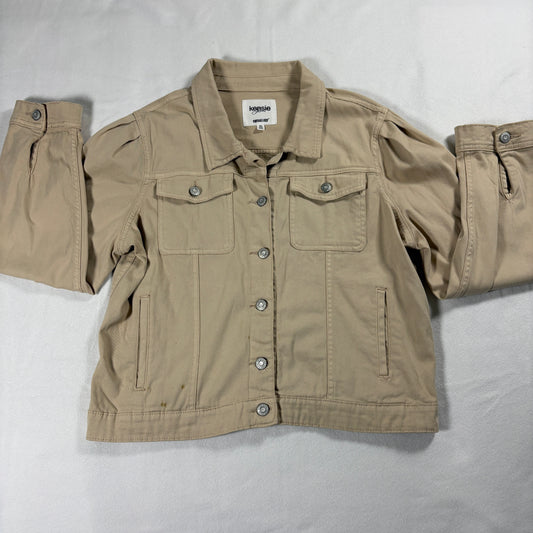 Kensie Jeans Jacket Womens XL Beige Button Front Casual Retro Utility Style Stained