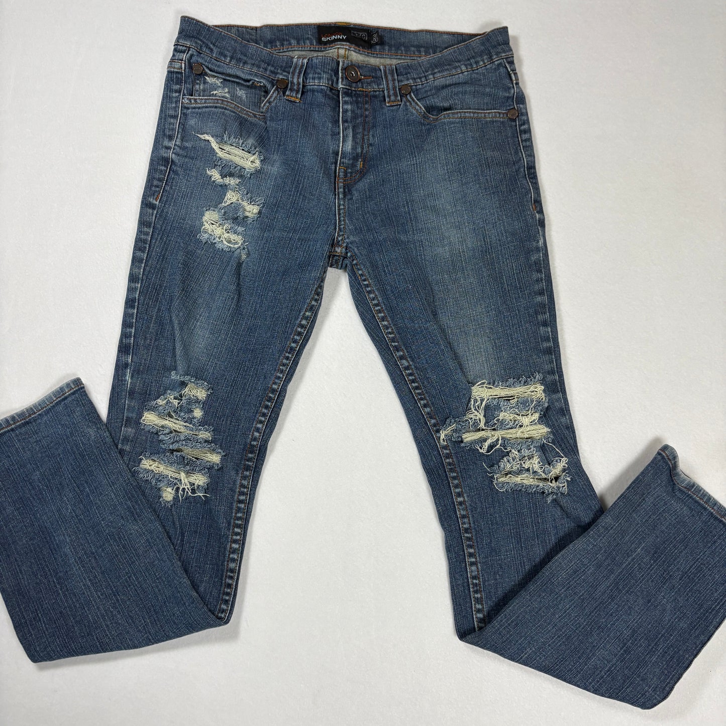 RSQ Mens London Skinny Jeans 31x30 Blue Distressed Ripped Y2K 90s Grunge Denim
