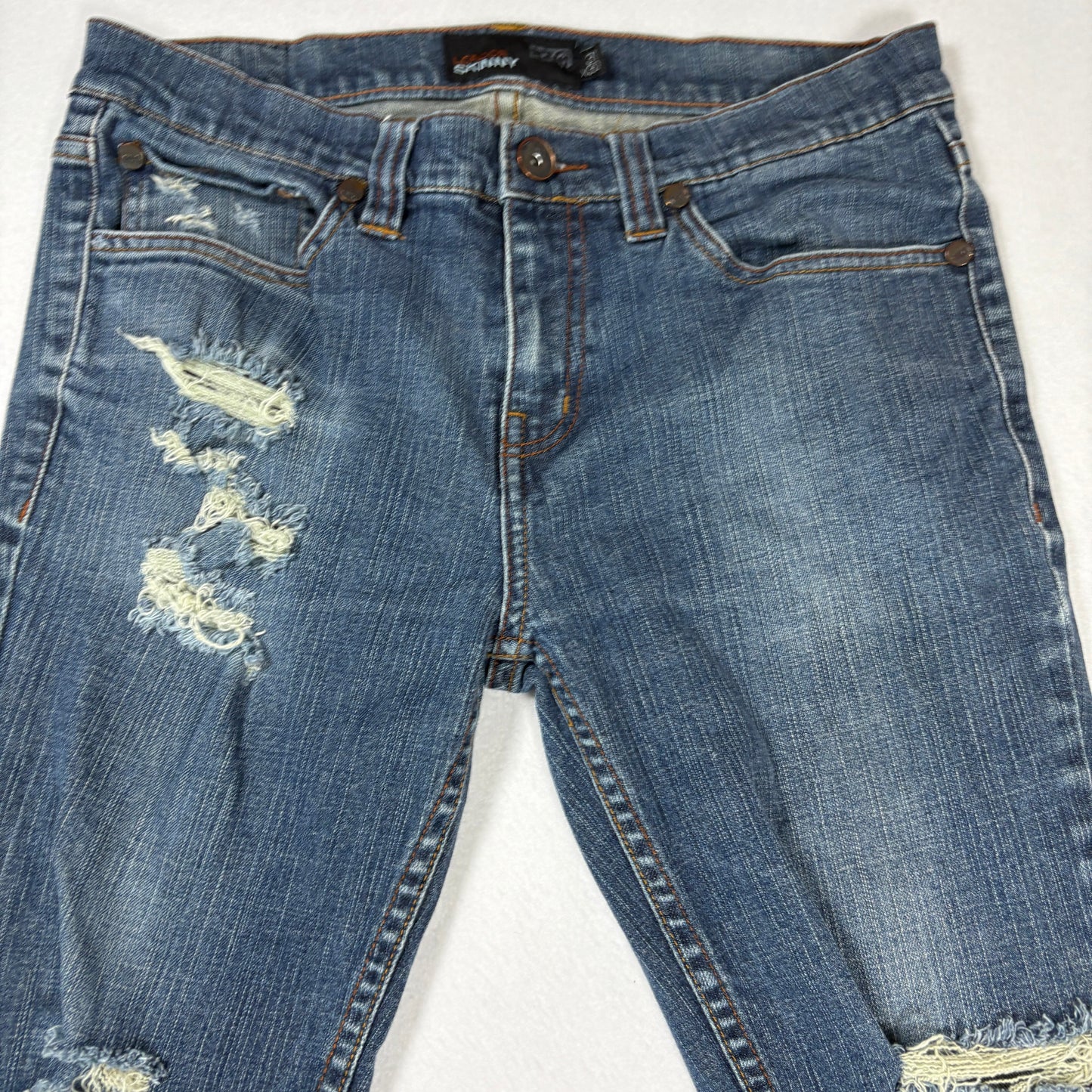 RSQ Mens London Skinny Jeans 31x30 Blue Distressed Ripped Y2K 90s Grunge Denim