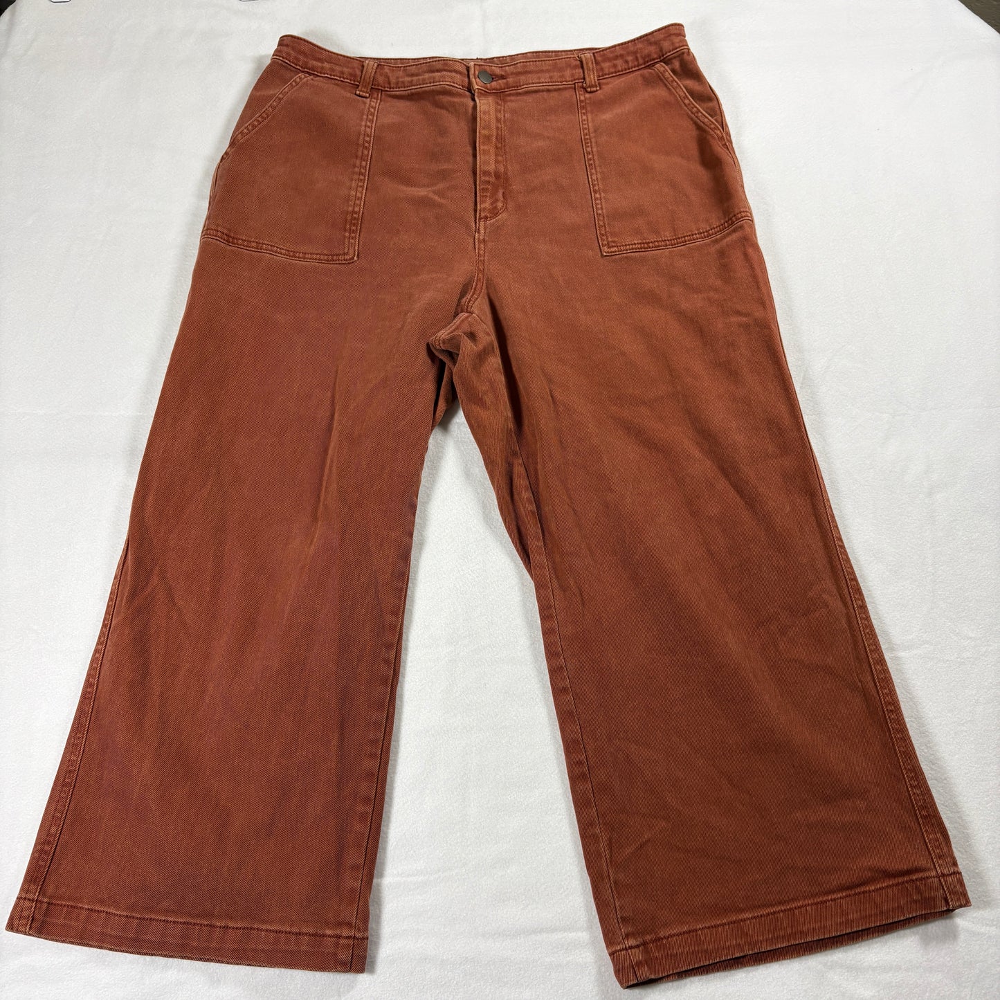 Womens Wide Leg Pants 18/34R Rust Brown High Rise Utility Pocket Casual Vintage