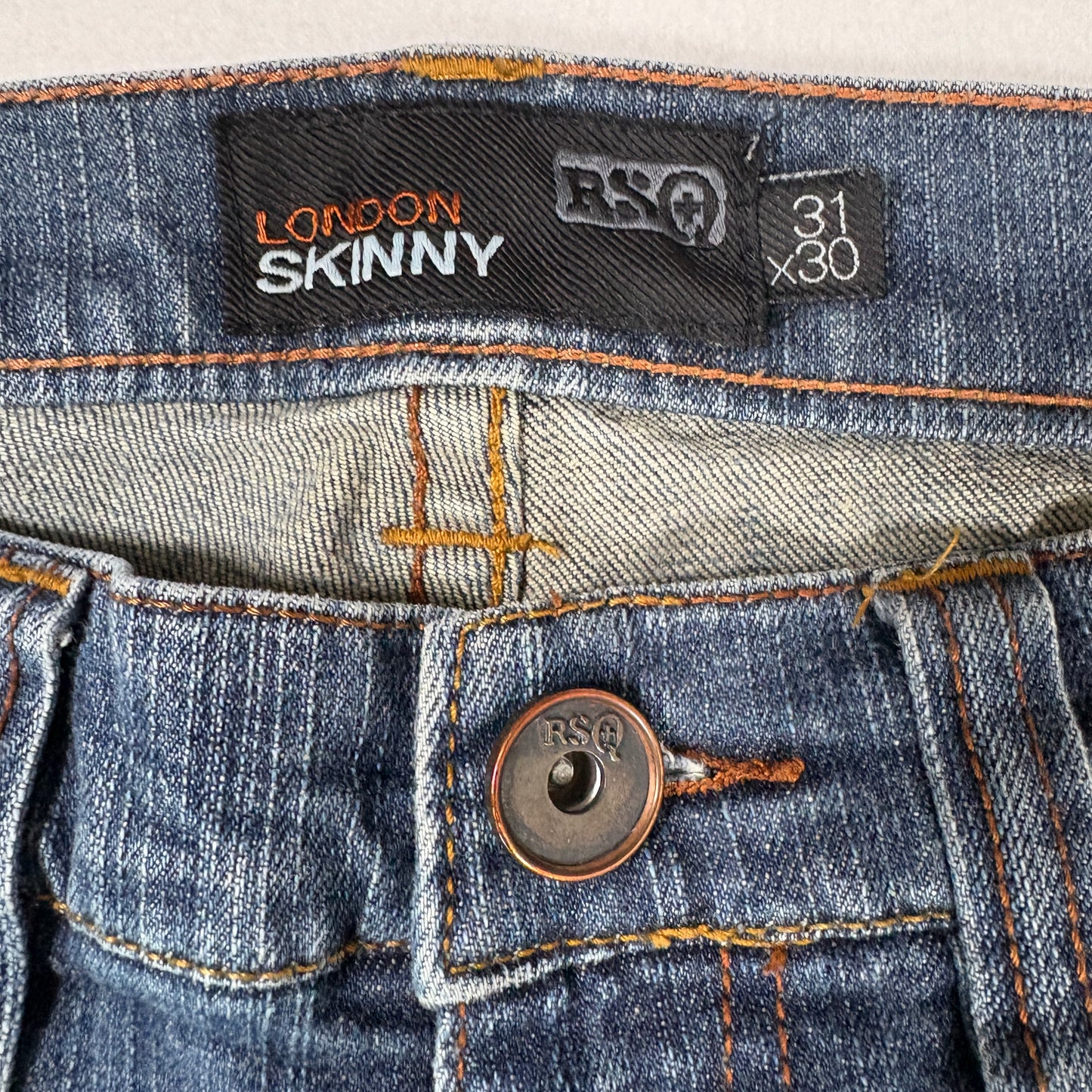 RSQ Mens London Skinny Jeans 31x30 Blue Distressed Ripped Y2K 90s Grunge Denim