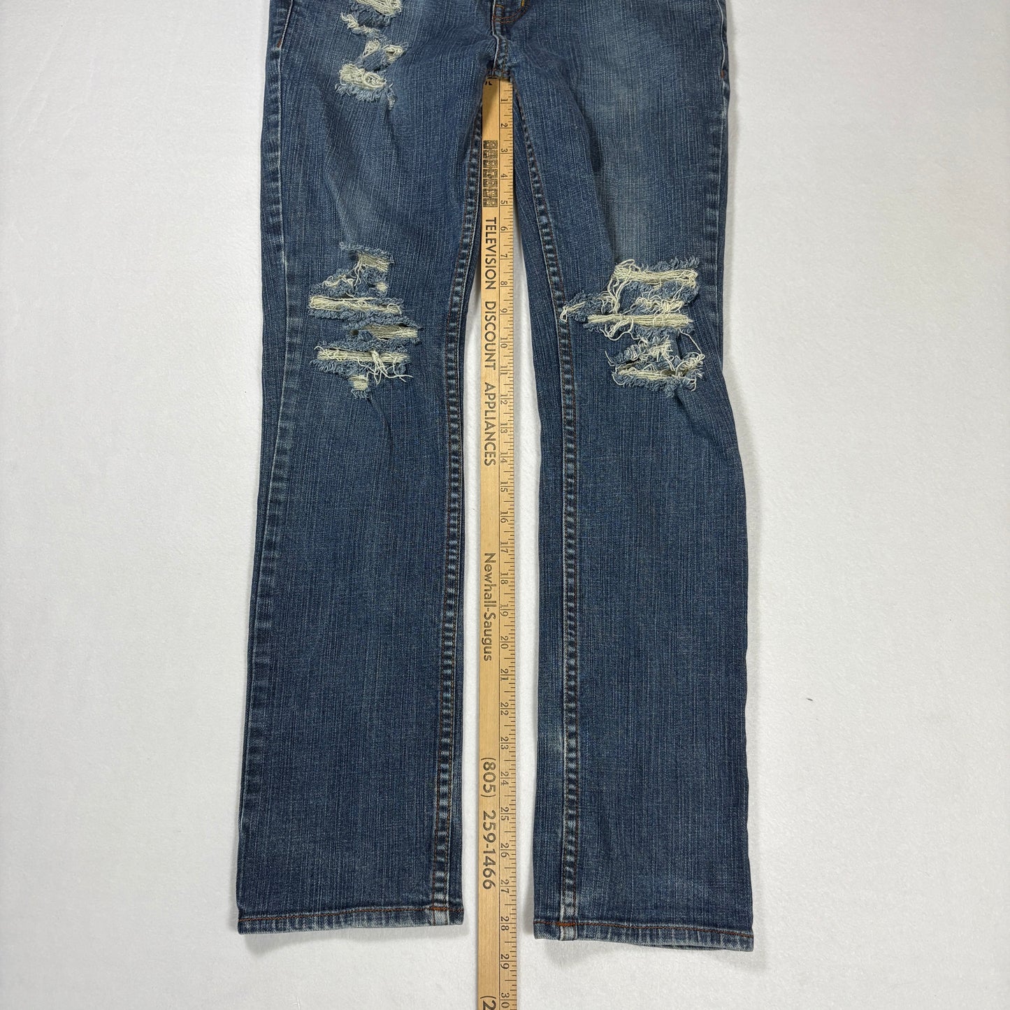 RSQ Mens London Skinny Jeans 31x30 Blue Distressed Ripped Y2K 90s Grunge Denim