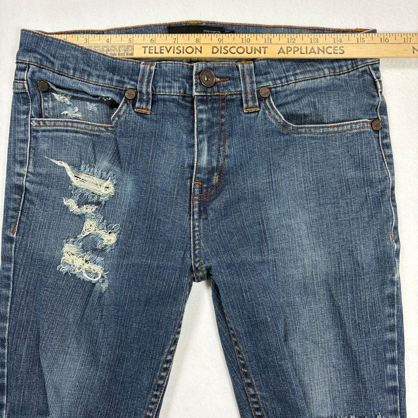 RSQ Mens London Skinny Jeans 31x30 Blue Distressed Ripped Y2K 90s Grunge Denim