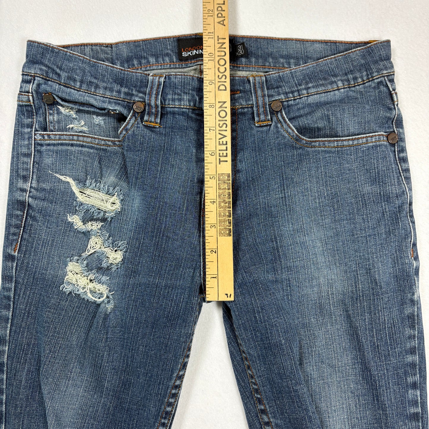 RSQ Mens London Skinny Jeans 31x30 Blue Distressed Ripped Y2K 90s Grunge Denim