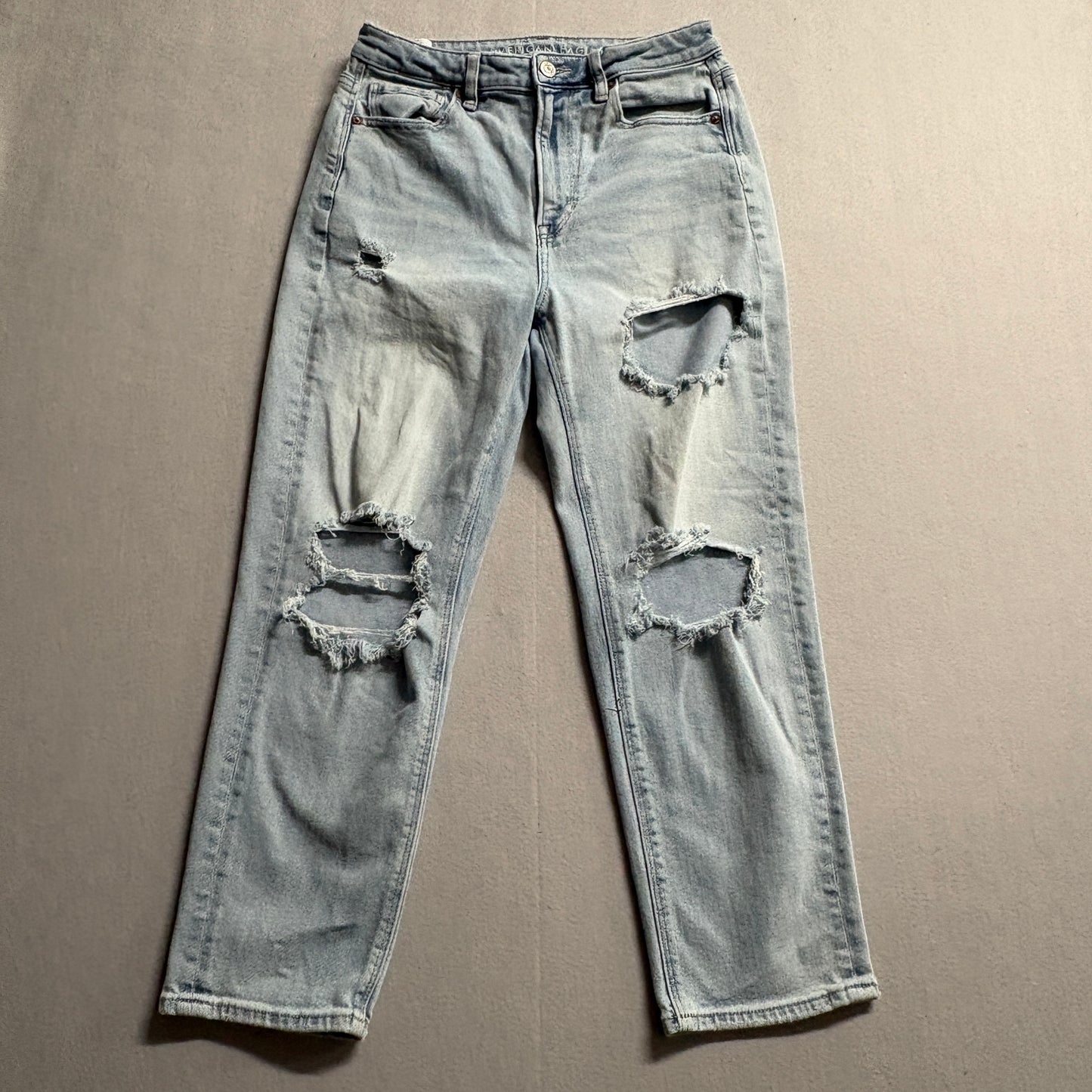 American Eagle Ripped Mom Jeans Womens 8 Short Fits Like 28x25 Y2K Denim