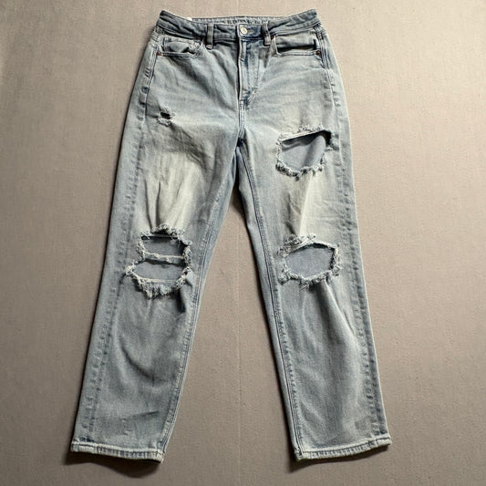 American Eagle Ripped Mom Jeans Womens 8 Short Fits Like 28x25 Y2K Denim