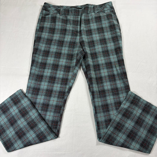 Plaid Retro Pants Womens 12 Tall Teal Black Checkered Y2K Streetwear TrouserFit