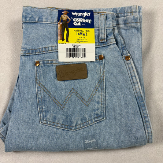 NWT Wrangler Mens Cowboy Cut 14MWZ Jeans 13X34 Light Wash Slim Fit Vintage