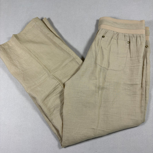 Guess Womens Linen Pants Size L Beige Drawstring Waist Casual Resort Y2K