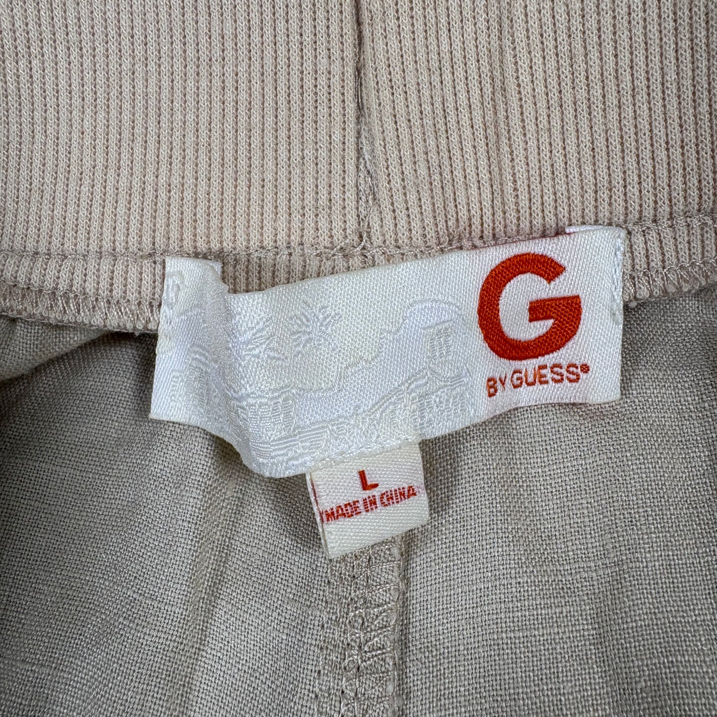 Guess Womens Linen Pants Size L Beige Drawstring Waist Casual Resort Y2K