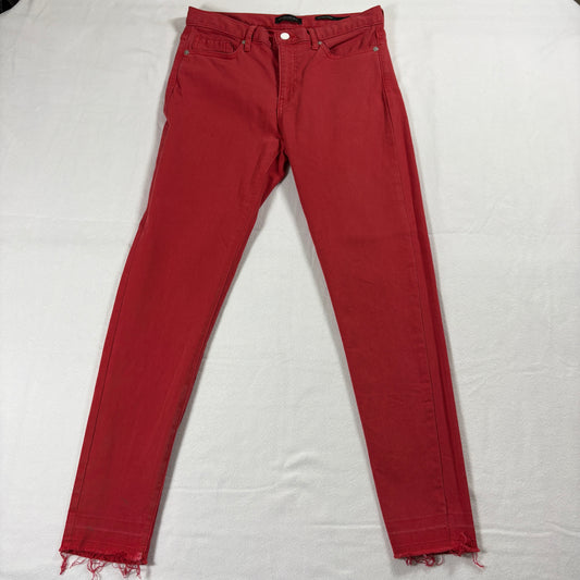 Banana Republic Jeans Women 29 Red Mid Rise Skinny Distressed Hem Y2K Streetwear