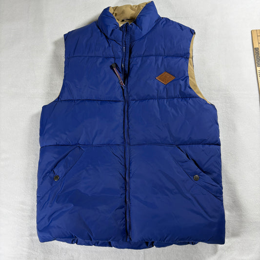 LOGG H&M Mens Medium Puffer Vest Blue Tan Vintage Outdoor Streetwear Y2K Retro!!