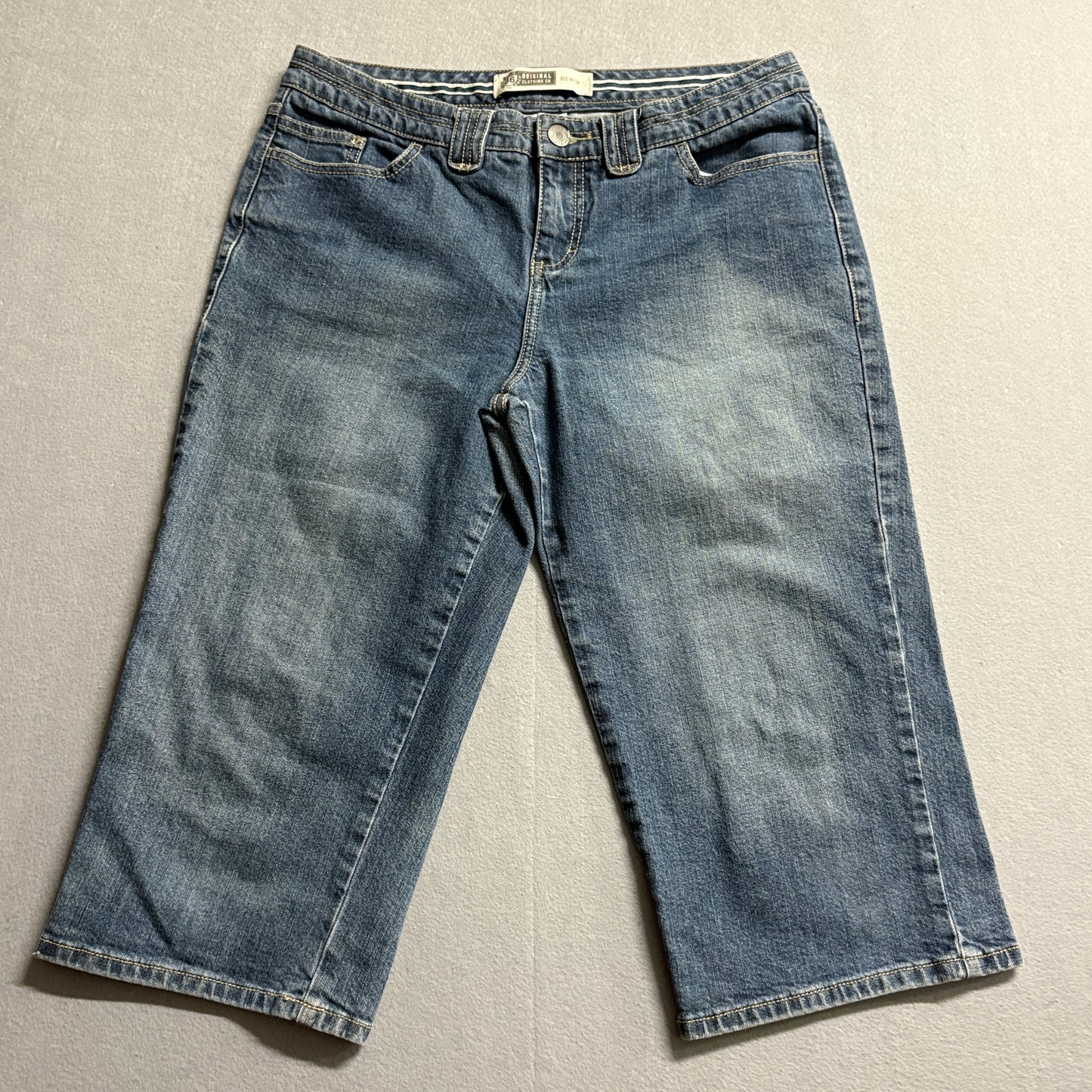 Y2K Denim Capri Jean Shorts Womens 7/8 Fits Like 32x18 Blue Wide Leg Skater