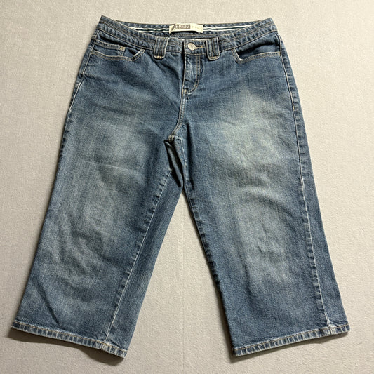 Y2K Denim Capri Jean Shorts Womens 7/8 Fits Like 32x18 Blue Wide Leg Skater