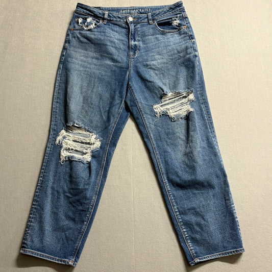 American Eagle Mom Jeans Distressed Y2K High Rise Tag 14 Fits Like 34X26 Blue