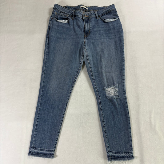 Levis 711 Skinny Distressed Raw Hem Jeans Tag 6 Fits Like 32X25 Blue Stretch