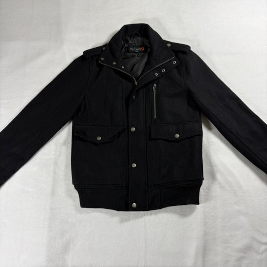 G By Guess Womens XS Wool Jacket Black Moto Bomber Streetwear Y2K Coat Vintage!!