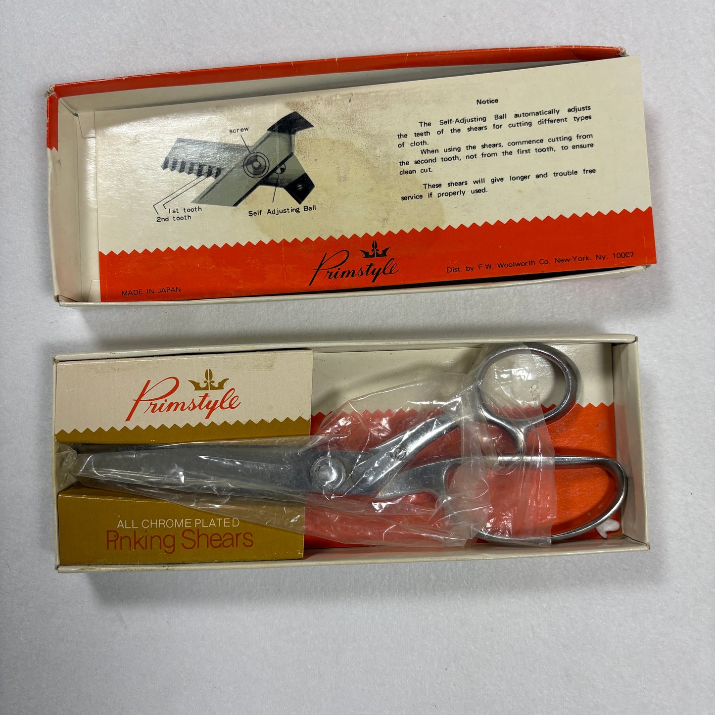 Primstyle Vintage 9” Pinking Shears Chrome Plated Japan Sewing Scissors Woolworth