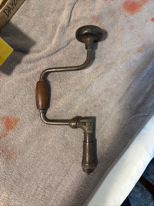 Vintage Hand Brace Drill Manual Crank Tool Wood Handle Antique 10" Chuck